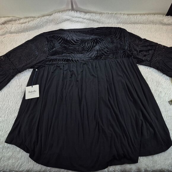 NWT Rafaella Black Long Sleeve Top Lace Detail Henley Blouse Size Large. Elegant - Picture 8 of 8